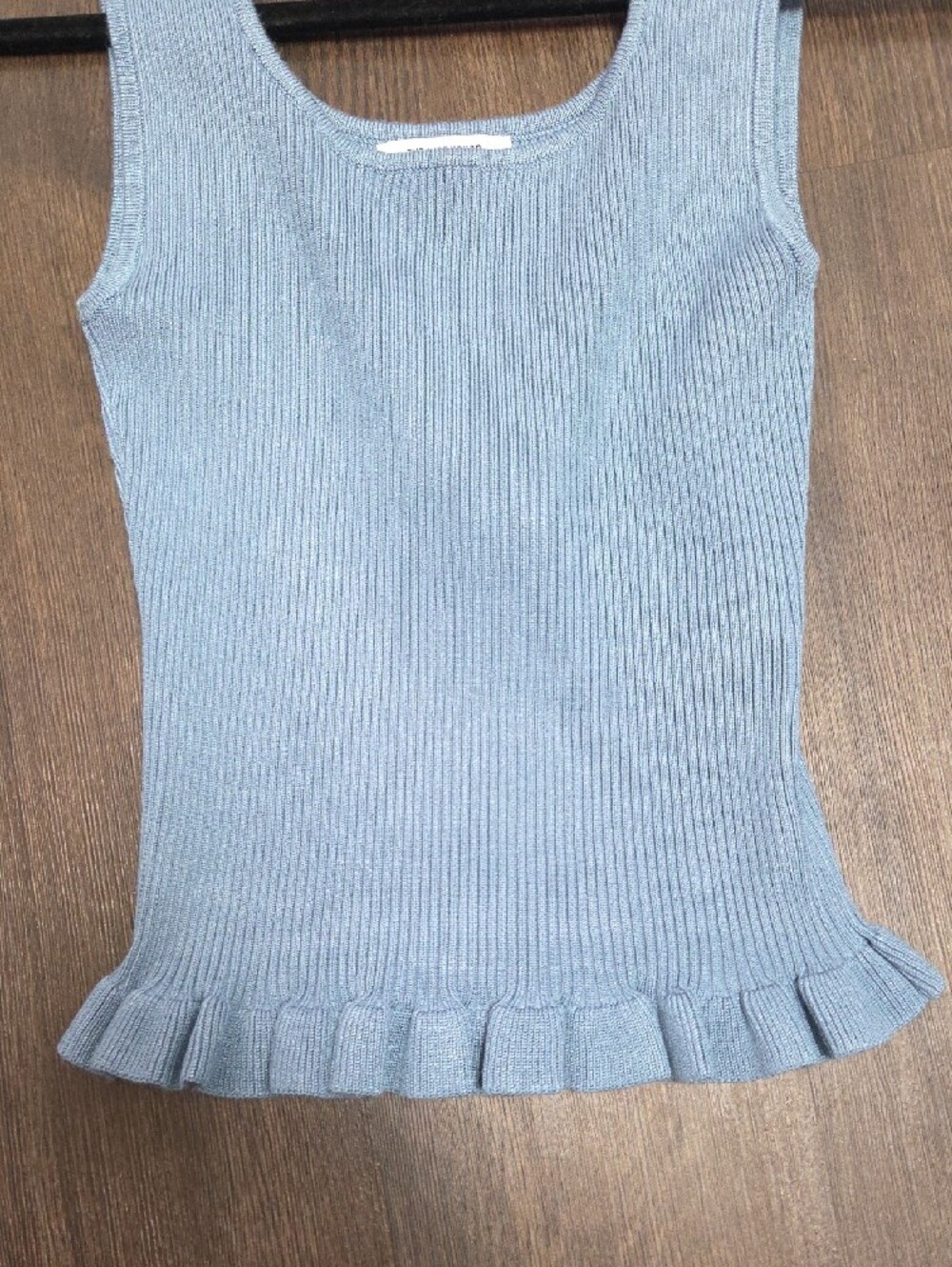 Light Blue Ribbed Fleece Tank with Ruffle Hem - Picture 2 of 5